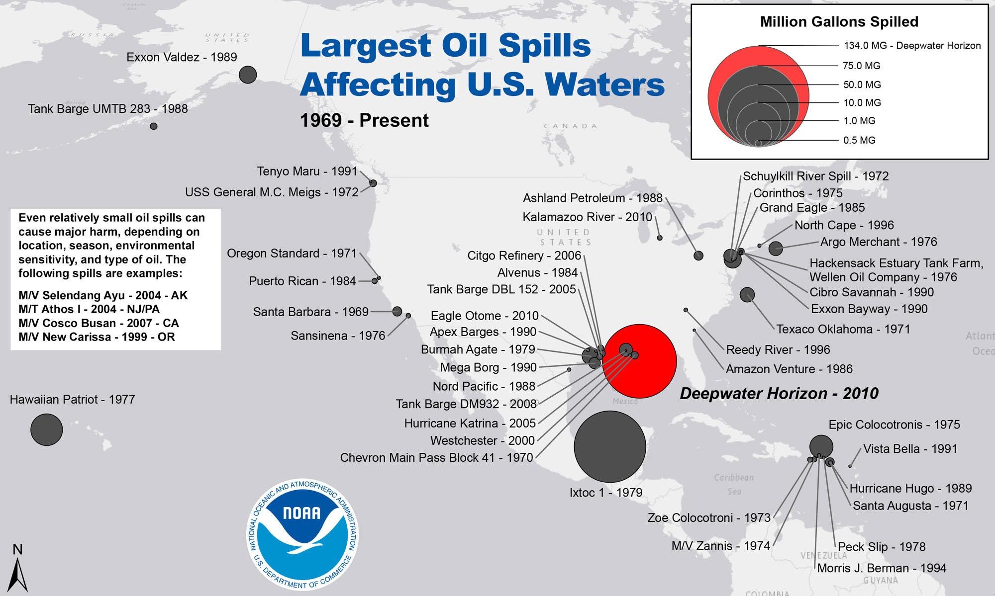 Largest Oil Spills Affecting US Waters